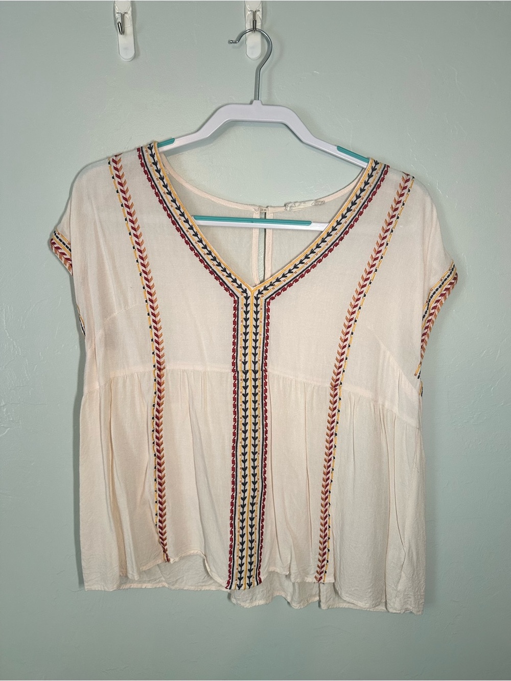 Altar’d State Embroidered Boho V-Neck Top - Ivory